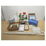 Ceramic Dishes And Mugs, Lace Doilies And Hankies