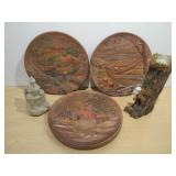 3) Round Ceramic Farm Scenes, Castle Bank