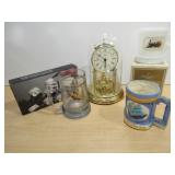 Clock, Silver Plated Coasters And Napkin Rings,