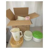 Assorted Plastic Containers, Pitcher, More