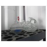2) Rabbit 1) Chicken Clear Glass Candy Dishes