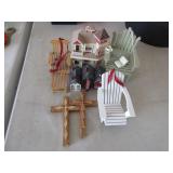 Miniature Chairs and Buildings, Wooden Crosses