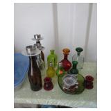 Glass Bottles, Candlesticks, Bowl