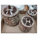3) Brown Ceramic Pots,