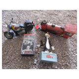 Toy Motorcycle and Train, Sylvester Piggy Bank,