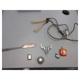 Old Company Plate Knife, Locket Pendants, Glass