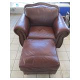 Overstuffed Leather Chair and Ottoman
