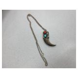 Sterling Necklace with Claw and Stone Pendant