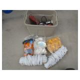 Tote with Fencing Supplies: Insulators, Wire, Rope