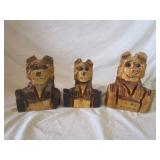 3) Small Chainsaw Carved Wood Bears