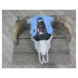 Mounted and Painted Skull by Lyle Plentywounds Sr.