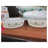 Casserole Dishes with Green Floral Artwork