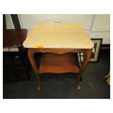 Wooden Side Table with Heavy Stone Top