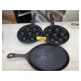 Cast Iron Fajita Skillet, 2) Pancake Ball Pan