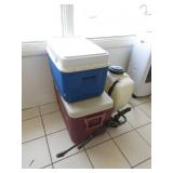 2) Coolers, Backpack Sprayer