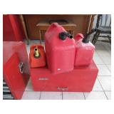 Stack On Tool Box With Contents, 3) Gas Cans