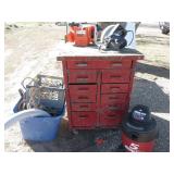 Rolling Work Table With Drawers, Bench Grinder,