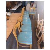 8) Light Wood Kitchen Chairs with Blue Seats