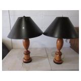 2) Wooden Table Lamps with Black Shades