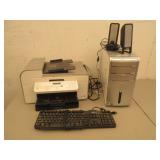 Dell PC Tower With Printer, Speakers, And Keyboard