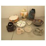 Handmade Ceramics, Rooster Bowl, Grape Leaf Jar