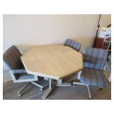 Octogon Table, 3) Rolling Chairs