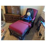 Wood Fabric Chair With Atoman