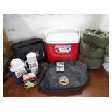 2) Coolers, Thermoses, Sleeping Bag, More