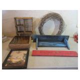Wicker Basket, Shelf, Picture, Wreath, Sign