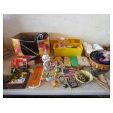 Baskets, Doilies, Boot Jack, Tin with Sewing,