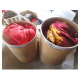 2) Cardboard Barrels Full of Blankets, Linens