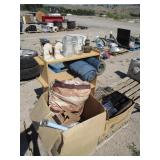 Shelf, Horse Statues, Glass Pitchers, Pillows,