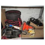 Tool Box Bucket, Power Cables, Belt Sander,