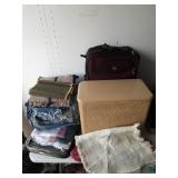 Suit Case, Laundry Hamper, Blankets,