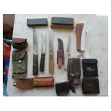 Assorted Knives with Sharpening Stones