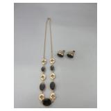 1930s Gold Filled Onyx Necklace And Earrings