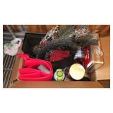 Christmas Decor, Metal Wastebasket, Cloth Bag