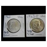 2) Franklin Coins, 90% Silver