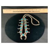 Sterling Native American Turquoise Squash Blossom