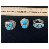 Sterling Native American Ring Set of 3 Men