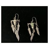 Sterling Native American Skull Feather Earrings
