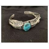 Sterling Native American Turquoise Flower Bracelet