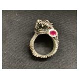 Sterling Dragon Red Stone Ring