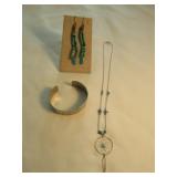 Sterling Silver Cuff Bracelet, Turquoise Earrings,