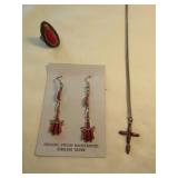 Sterling Silver / Coral Necklace, Earrings,