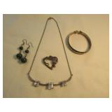 Sterling Silver Bracelet, Necklace, Pin, Earrings