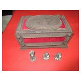 Decorative Storage Box, 3) Metal Figurines