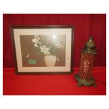 Lamp, Framed Flower Art