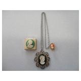 Head Silhouette Necklace, Pin, Box