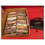 DVD Player, Box of DVDs